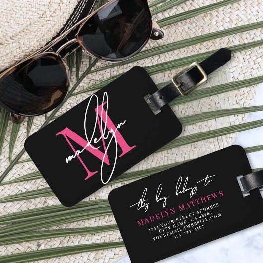 Aangepaste Reisgids Roze Initiële Naam Monogram Bagagelabel