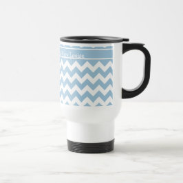 Aangepaste reismuis, blauwe en witte Chevrons Reisbeker