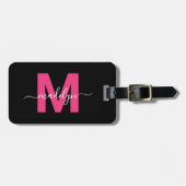 Aangepaste Reisnaam Roze Initiële Monogram Bagagelabel (Voorkant horizontaal)