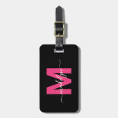 Aangepaste Reisnaam Roze Initiële Monogram Bagagelabel (Voorkant verticaal)