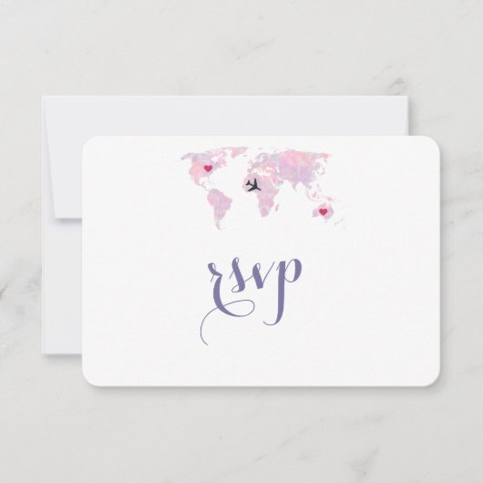 Aangepaste Reizen Trouwen Waterverf Wereldkaart RS RSVP Kaartje (Voorkant)