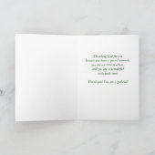 Aangepaste relatie, dank je, religieuze groene mad bedankkaart (Binnen)