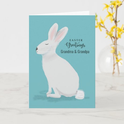 Aangepaste relatie Pasen groeten Witte Konijn Kaart (Gele Bloem)