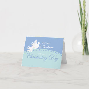Aangepaste relatie peetzoon doop duif op blauw kaart