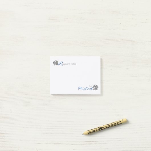 Aangepaste "RElephant Notes" grijs en blauw Post-it® Notes (Op bureau)
