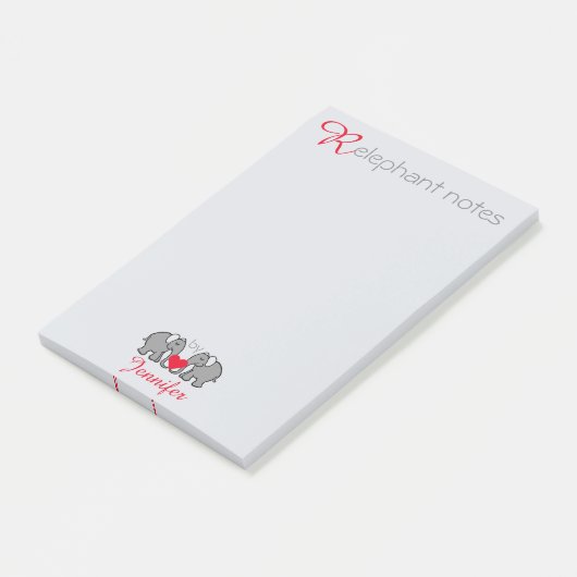 Aangepaste "RElephant Notes" grijs en rood Post-it® Notes (Schuin)