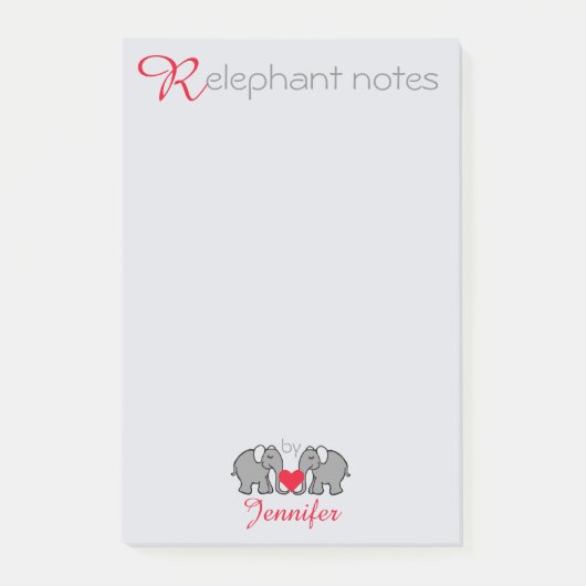 Aangepaste "RElephant Notes" grijs en rood Post-it® Notes (Voorkant)