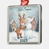 Aangepaste rendieren en sneeuwman metalen ornament (Links)