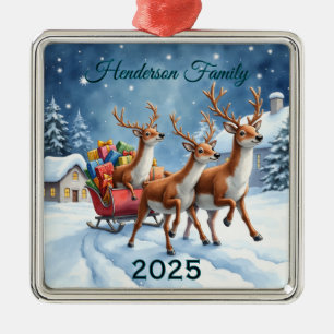 Aangepaste rendierfamilie van drie metalen ornament
