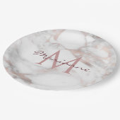 Aangepaste rendy Roos Gold Marble Monogram Sjabloo Papieren Bordje (Gekanteld)
