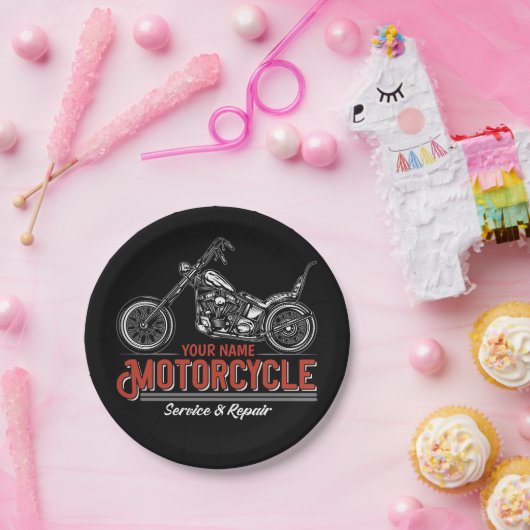 Aangepaste reparatieschop voor motorfietsservice m papieren bordje (Feest)