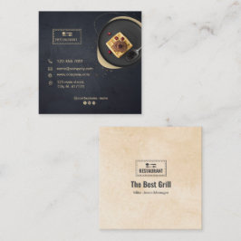 Aangepaste restaurantkaart | Zwarte moderne foto Vierkante Visitekaartje