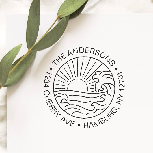 Aangepaste retour adres strand golven bruiloft zelfinktende stempel