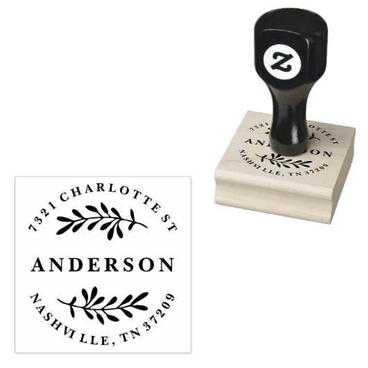Aangepaste retour adresstempel met bladeren rubberstempel (Gestempeld)