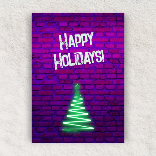 Aangepaste Retro 80s Neon Groene Muur Kerstboom Feestdagenkaart