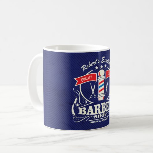 Aangepaste Retro Barber Stylist Blue Red Koffiemok (Voorkant links)