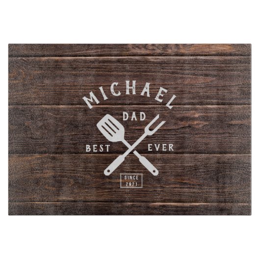 Aangepaste retro BEST DAD OOIT Rustige, donkere ho Snijplank (Voorkant)