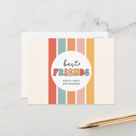 Aangepaste Retro Beste Vrienden BFFs Schattigee Be Briefkaart (Voorkant / Achterkant in situ)