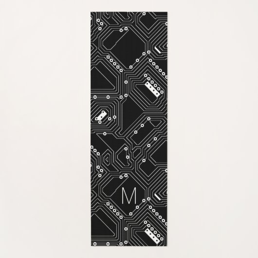 Aangepaste Retro Black White Computer Circuit Boar Yogamat (Voorkant)