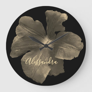 Aangepaste Retro Bloem Zwart Goud Waterverf Bloem Grote Klok