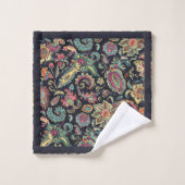 Aangepaste Retro Bloem Zwart Paisley Bad Handdoek (Wasdoekje)