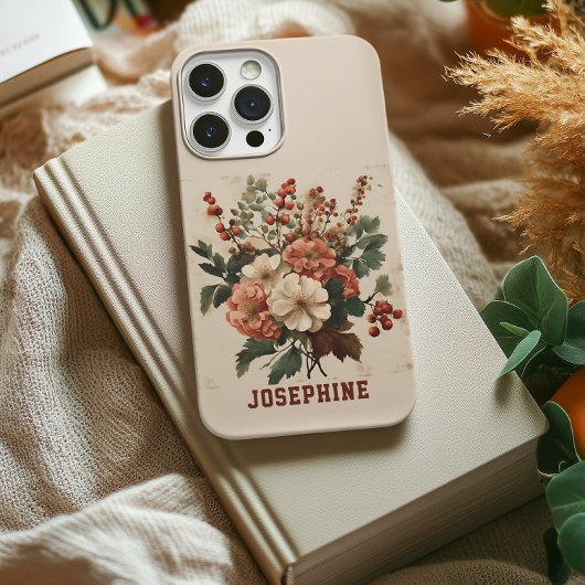 Aangepaste Retro Bloemen Meidoorn iPhone 14 Stevig Case-Mate iPhone Case