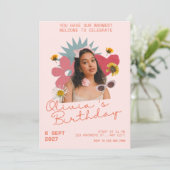Aangepaste Retro Boho Bloemige Foto Verjaardagsuit Kaart (Staand voorkant)