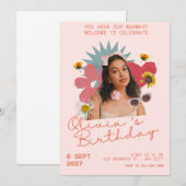 Aangepaste Retro Boho Bloemige Foto Verjaardagsuit Kaart (Voorkant / Achterkant)