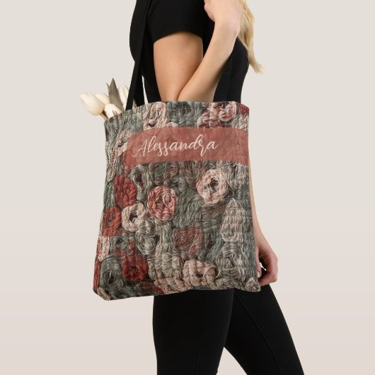 Aangepaste Retro Boho Bruine Terracotta Maximalist Tote Bag (Dichtbij)