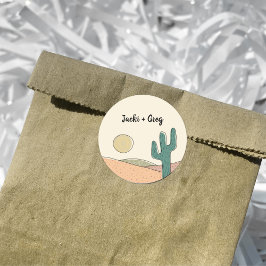 Aangepaste Retro Boho Desert Cactus Bruiloft Ronde Sticker
