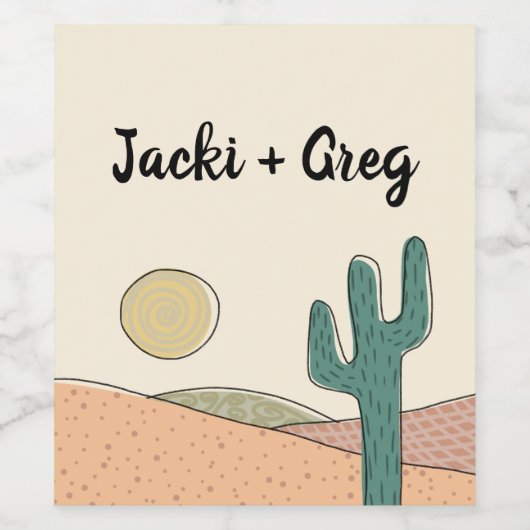 Aangepaste Retro Boho Desert Cactus Bruiloft Wijn Etiket (Enkel label)