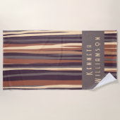 Aangepaste Retro Boho Gestreepte Bruine Taupe Zand Strandlaken (Voorkant)