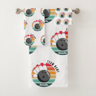 Aangepaste Retro Bowling Pins Team & Speler Naam Bad Handdoek