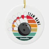 Aangepaste Retro Bowling Pins Team & Speler Naam Keramisch Ornament (Voorkant)
