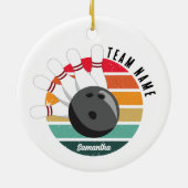 Aangepaste Retro Bowling Pins Team & Speler Naam Keramisch Ornament (Achterkant)