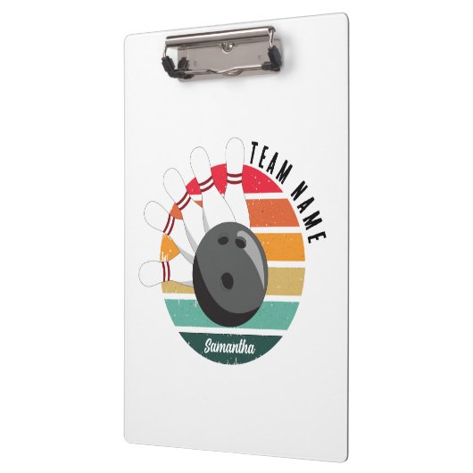 Aangepaste Retro Bowling Pins Team & Speler Naam Klembord (Links)