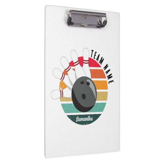 Aangepaste Retro Bowling Pins Team & Speler Naam Klembord (Rechts)