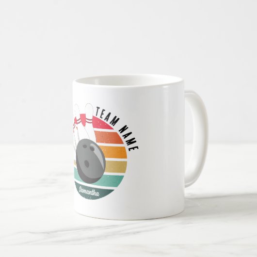 Aangepaste Retro Bowling Pins Team & Speler Naam Koffiemok (Voorkant rechts)