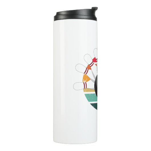 Aangepaste Retro Bowling Pins Team & Speler Naam Thermosbeker (Gedraaid links)