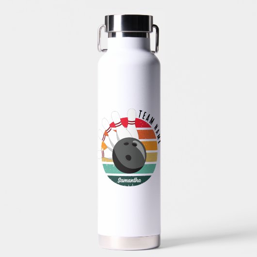 Aangepaste Retro Bowling Pins Team & Speler Naam Waterfles (Voorkant)
