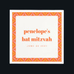 Aangepaste retro Bright Oranje Border Bat Mitzvah Servet<br><div class="desc">Custom Retro Bright Oranje Border Bat Mitzvah Napkins</div>