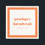 Aangepaste retro Bright Oranje Border Bat Mitzvah Servet<br><div class="desc">Custom Retro Bright Oranje Border Bat Mitzvah Napkins</div>