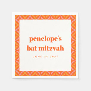 Aangepaste retro Bright Oranje Border Bat Mitzvah Servet