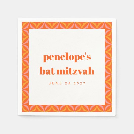 Aangepaste retro Bright Oranje Border Bat Mitzvah Servet (Voorkant)