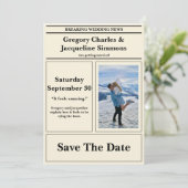 Aangepaste Retro bruiloft krantenfoto Opslaan van  Kaart (Staand voorkant)