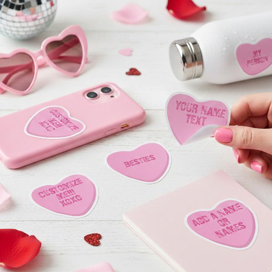 Aangepaste Retro Candy Heart 4 Roze Vinyl Stickers
