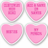 Aangepaste Retro Candy Heart 4 Roze Vinyl Stickers (Voorkant)