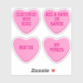Aangepaste Retro Candy Heart 4 Roze Vinyl Stickers (Vel)