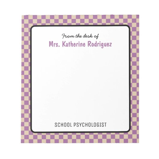 Aangepaste retro check patroon school psycholoog notitieblok (Voorkant)