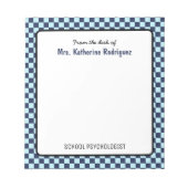 Aangepaste retro check patroon school psycholoog notitieblok (Voorkant)